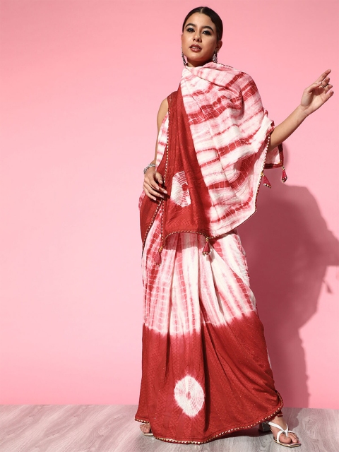 

ODETTE Red & Pink Tie and Dye Silk Blend Saree