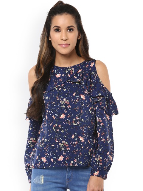 

Harpa Women Navy Blue Floral Print Top
