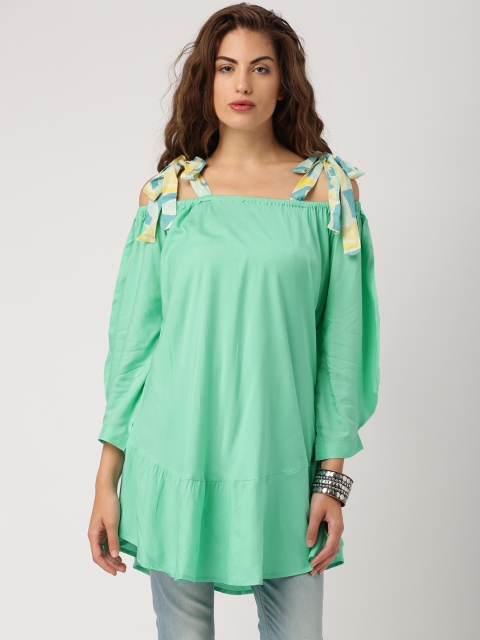 

IndusDiva Infusions Women Green Solid Bardot Top