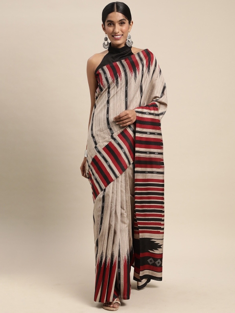 

ODETTE Beige & Black Bhagalpuri Silk Blend Saree