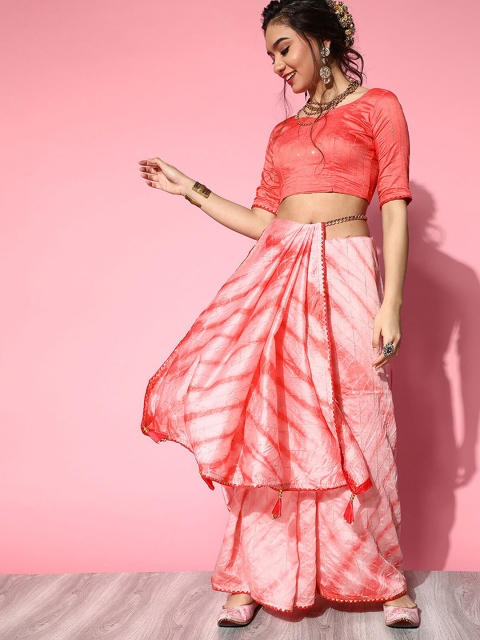 

ODETTE Pink & White Tie and Dye Silk Blend Saree