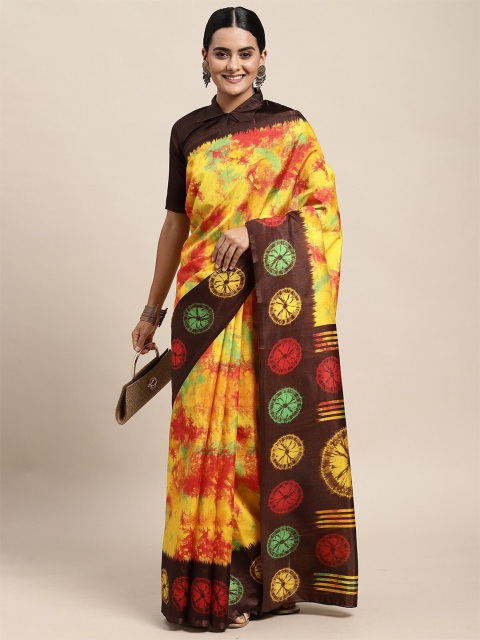 

ODETTE Yellow & Green Tie and Dye Silk Blend Saree