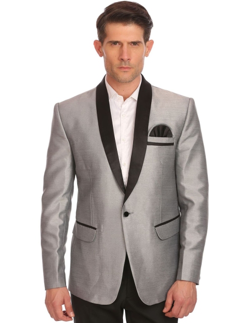 

Wintage Men Silver Single-Breasted Tailored Fit Party Tuxedo