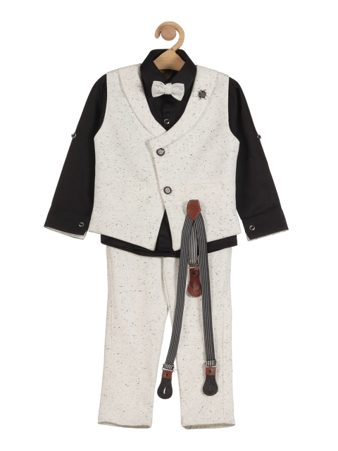 

Lil Lollipop Boys Black & Beige Solid 3 Piece Suit With Suspender