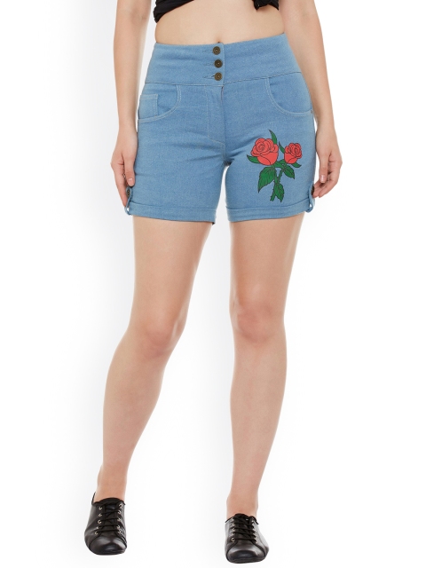 

Rider Republic Women Blue Printed Slim Fit Denim Shorts