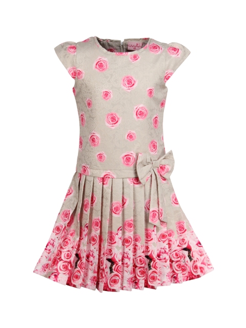 

CUTECUMBER Girls Beige Printed Fit & Flare Dress
