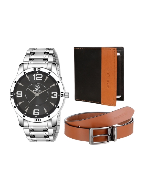 

MARKQUES Men Set of 3 Silver-Toned & Black Solid Accessory Gift Set