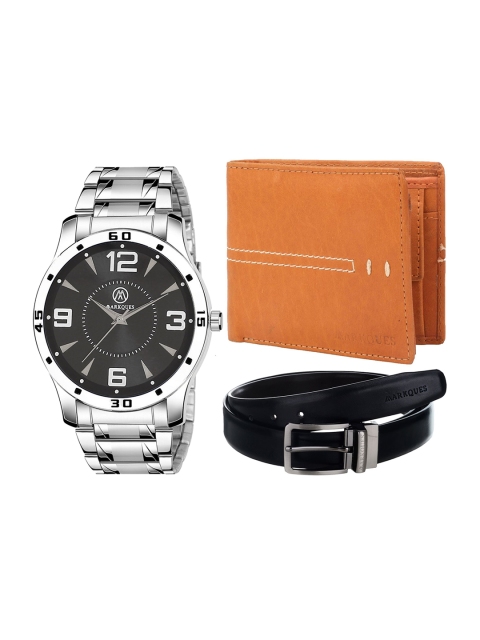 

MARKQUES Men Brown & Silver-Toned Solid Accessory Gift Set