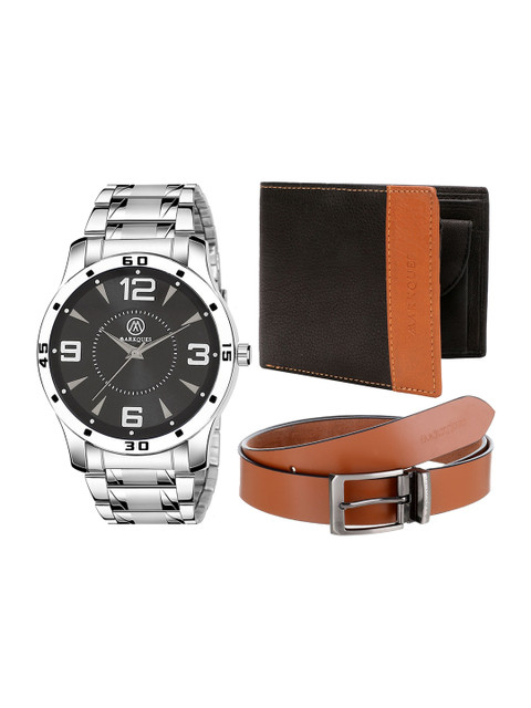 

MARKQUES Men Black & Silver-Toned Solid Accessory Gift Set