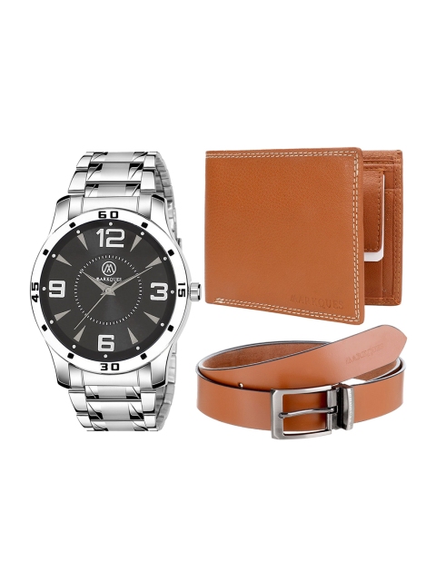 

MARKQUES Men Brown & Silver-Toned Solid Accessory Gift Set