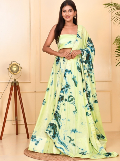 

Kesarya Green & Blue Embellished Shibori Semi-Stitched Lehenga & Unstitched Blouse With Dupatta