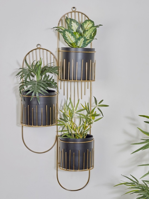 

HomeTown Black & Gold Matt Finish Wall Hanging Planters