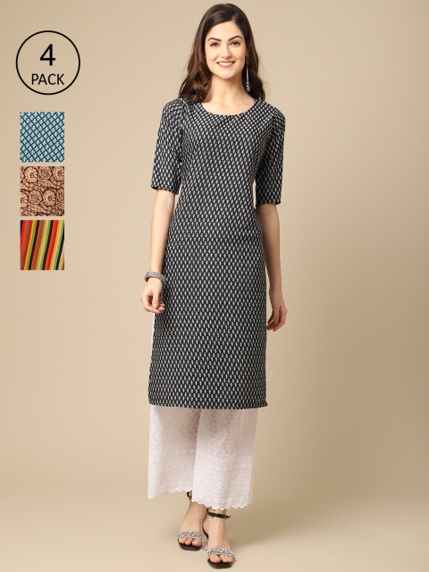 

Ethnic basket Women Pack of 4 Crepe Kurta, Black
