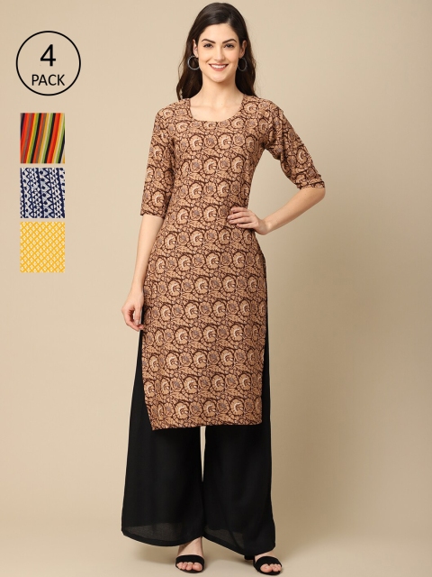 

Ethnic basket Stylish Women's Crepe Printed Straight Kurta (Pack of 4), Multi
