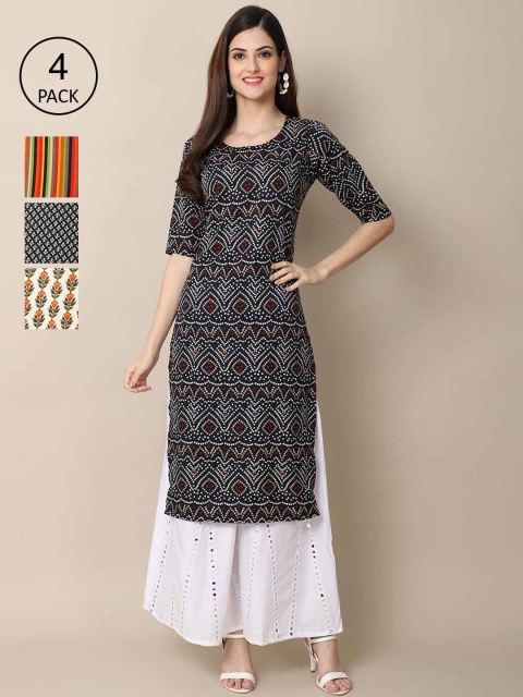 

Ethnic basket Women Pack of 4 Black & White Ethnic Motifs Printed Crepe Kurta