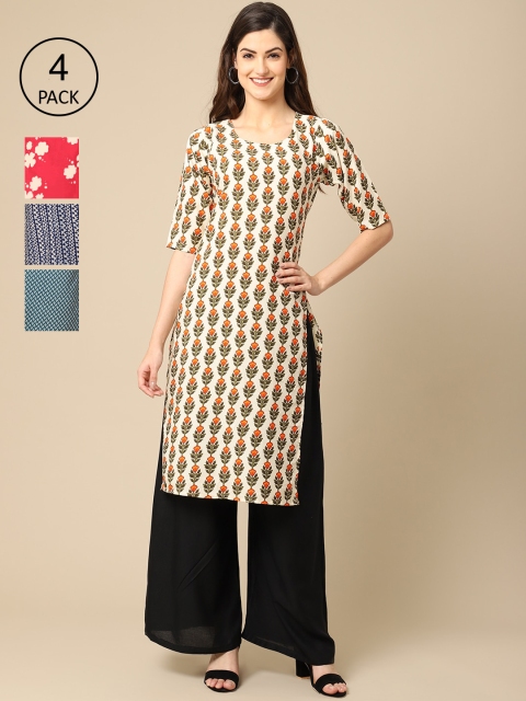 

Ethnic basket Women Pack Of 4 Ethnic Motifs Printed Crepe Kurta, Red