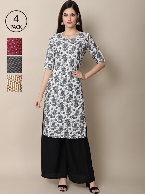 

Ethnic basket Stylish Women's Crepe Printed Straight Kurta (Pack of 4), Maroon