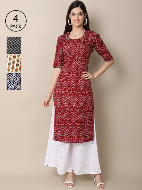 

Ethnic basket Women Red & Black Geometric Printed Crepe Kurta