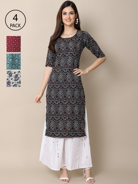 

Ethnic basket Women Multicoloured Geometric Printed Block Print Crepe Kurta, Multi