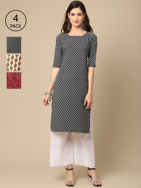 

Ethnic basket Women Black & Cream-Coloured Geometric Printed Crepe Kurta