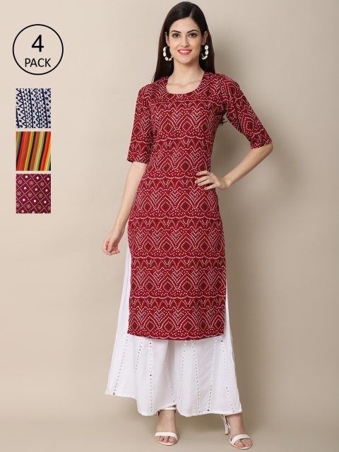 

Ethnic basket Stylish Women's Crepe Printed Straight Kurta (Pack of 4), Maroon