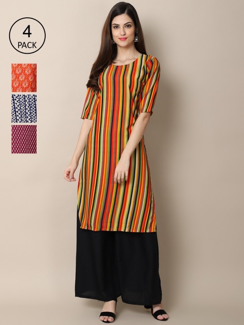 

Ethnic basket Women Multicoloured Geometric Printed Block Print Crepe Kurta, Multi