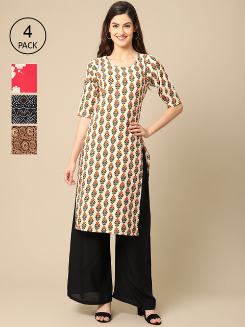 

Ethnic basket Women Pack of 4 Crepe Kurta, Brown