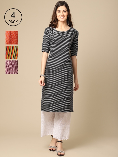 

Ethnic basket Women Pack of 4 Printed Crepe Kurta, Multi