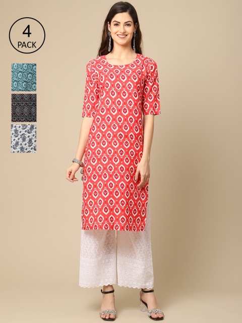 

Ethnic basket Women Pack of 4 Crepe Kurta, Coral
