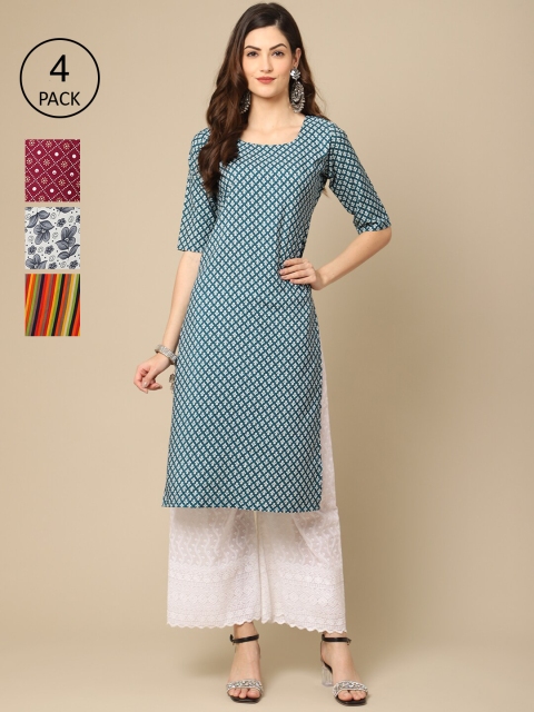 

Ethnic basket Women Pack of 4 Printed Crepe Kurta, Multi