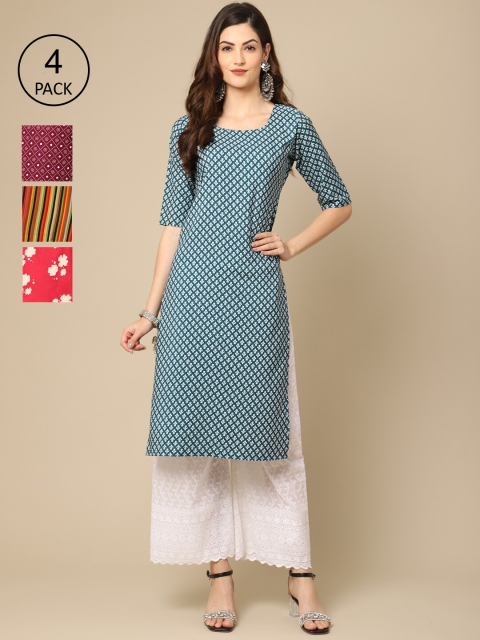 

Ethnic basket Women Multicoloured Floral Printed Block Print Crepe Kurta, Multi