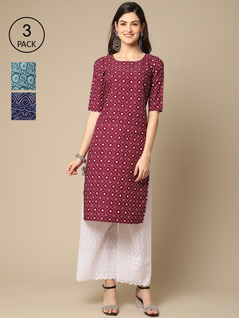 

Ethnic basket Pack of 4 Women Ethnic Motifs Printed Crepe Kurta, Maroon