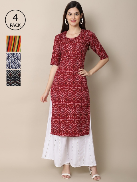 

Ethnic basket Stylish Women's Crepe Printed Straight Kurta (Pack of 4), Maroon