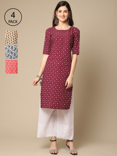

Ethnic basket Women Pack of 4 Printed Crepe Kurta, Multi