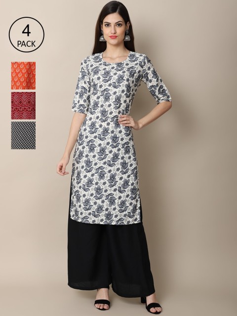 

Ethnic basket Women Multicoloured Floral Printed Block Print Crepe Kurta, Multi