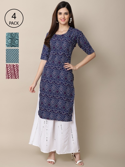 

Ethnic basket Women Pack of 4 Crepe Kurta, Blue