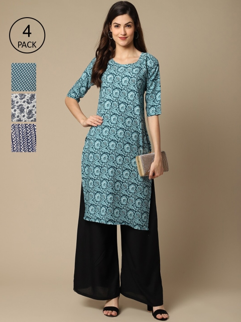 

Ethnic basket Women Multicoloured Floral Printed Block Print Crepe Kurta, Multi
