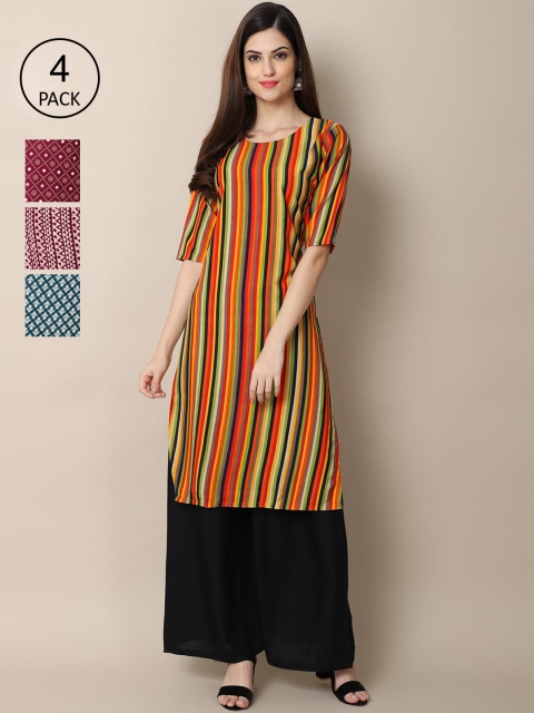 

Ethnic basket Women Pack Of 4 Ethnic Motifs Printed Crepe Kurta, Maroon