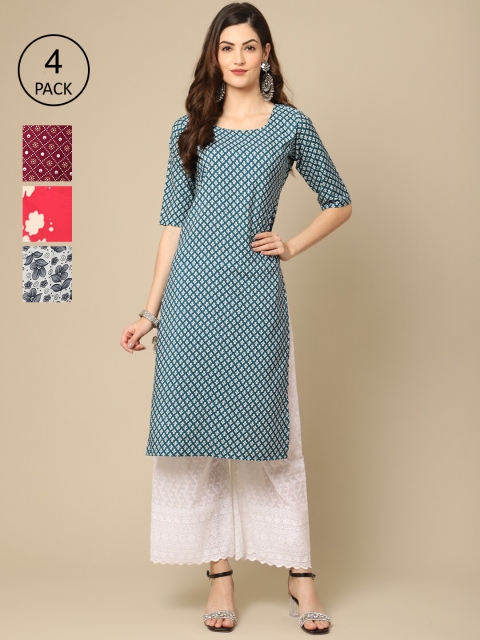 

Ethnic basket Women Teal & Maroon Geometric Printed Block Print Crepe Kurta