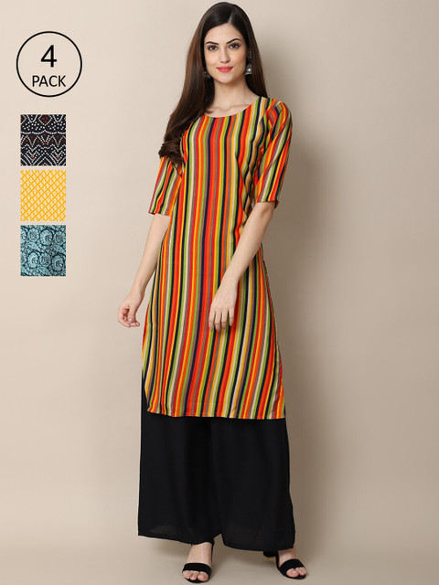 

Ethnic basket Women Pack of 4 Printed Crepe Kurta, Multi