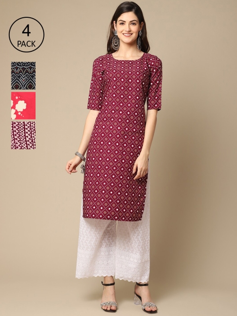 

Ethnic basket Women Maroon & Pink Ethnic Motifs Printed Block Print Crepe Kurta