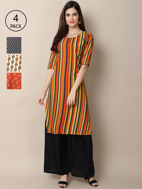 

Ethnic basket Women Multicoloured Geometric Printed Block Print Crepe Kurta, Multi