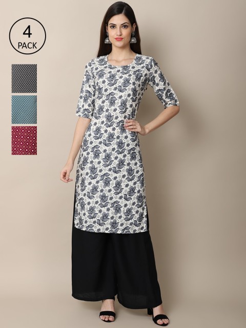 

Ethnic basket Women Pack Of 4 Ethnic Motifs Printed Crepe Kurta, Maroon