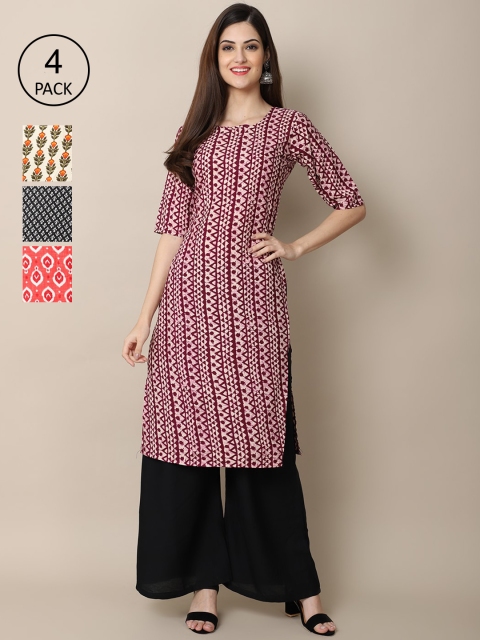 

Ethnic basket Women Pack of 4 Multicoloured Crepe Kurtas, Multi
