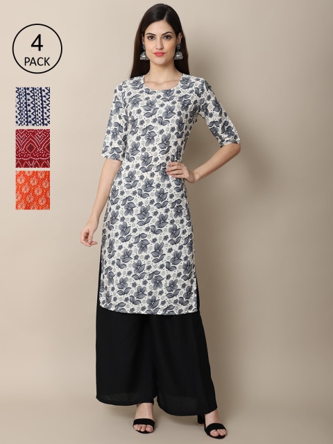 

Ethnic basket Women Pack Of 4 Printed Crepe Straight Kurta, Maroon