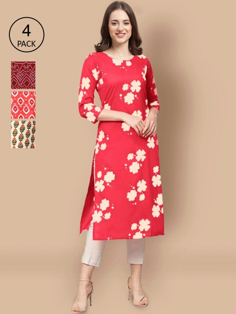 

Ethnic basket Pack of 4 Women Geometric Printed Crepe Kurta, Peach