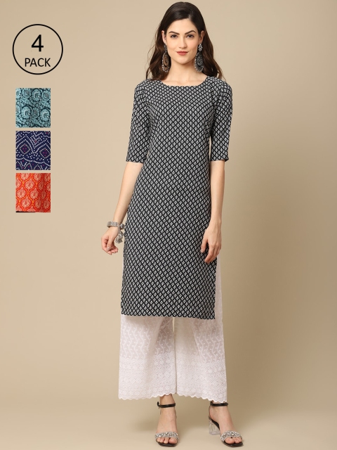 

Ethnic basket Women Pack of 4 Kurta, Black