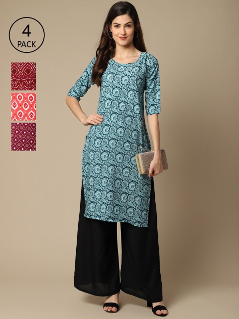 

Ethnic basket Women Pack Of 6 Geometric Printed Crepe Kurtas, Maroon