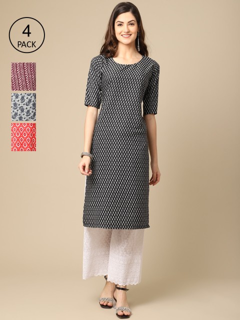 

Ethnic basket Women Pack of 4 Crepe Kurta, Black