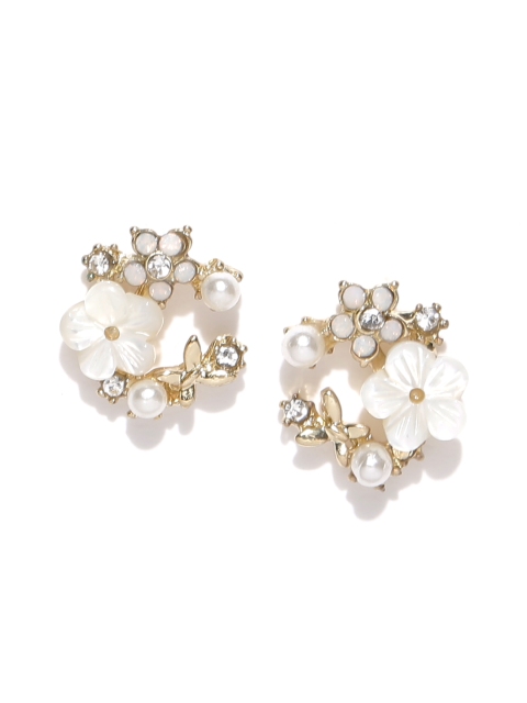 

Accessorize Off-White & Gold-Toned Beaded Stone Floral Studs